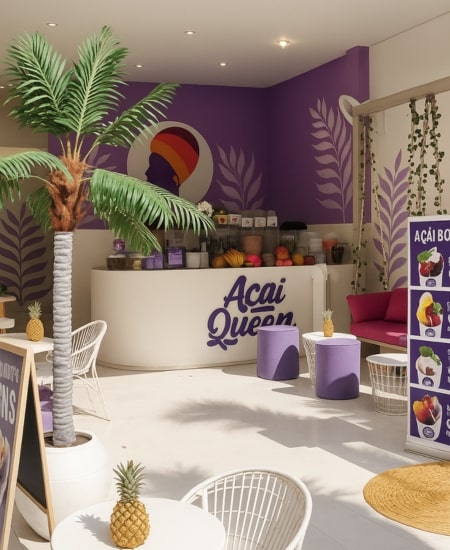 Vibrant acai bowl topped with fresh tropical fruits at Acai Queen healthy cafe Ubud Bali