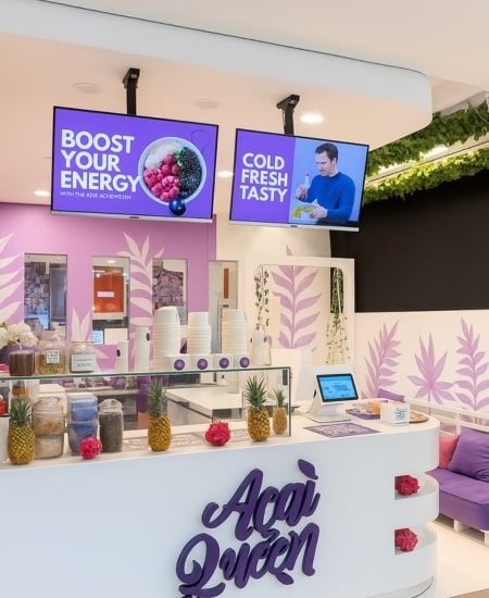 Colorful smoothie bowls and healthy food spread at Acai Queen cafe Kuta Ubud